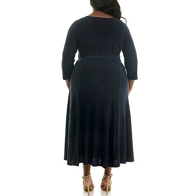 Plus Size Nina Leonard Midi Stitched Sylvia Dress with Sash Belt
