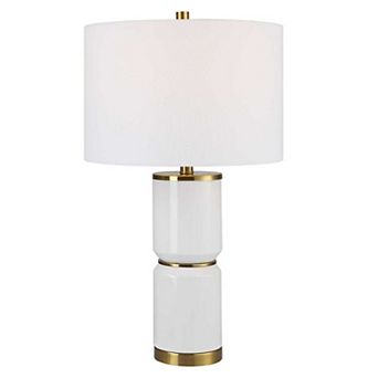 Glossy White and Gold-Tone Table Lamp
