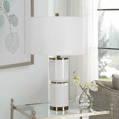 Glossy White and Gold-Tone Table Lamp