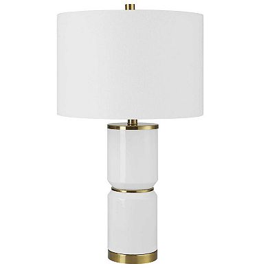 Glossy White and Gold-Tone Table Lamp