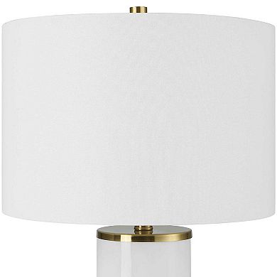 Glossy White and Gold-Tone Table Lamp