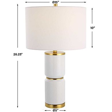 Glossy White and Gold-Tone Table Lamp