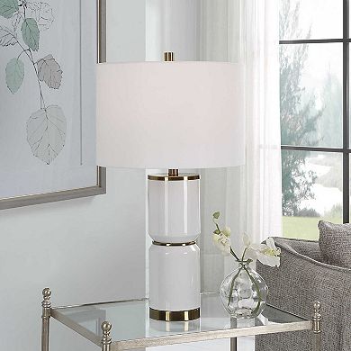 Glossy White and Gold-Tone Table Lamp
