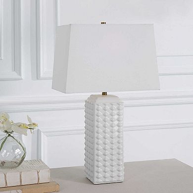 White Diamond-Textured Table Lamp