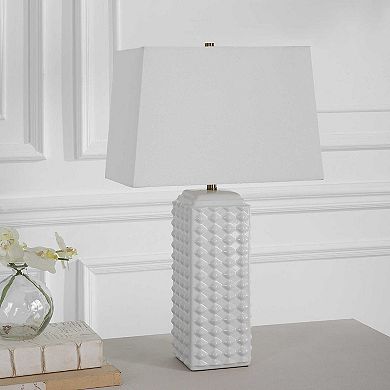 White Diamond-Textured Table Lamp