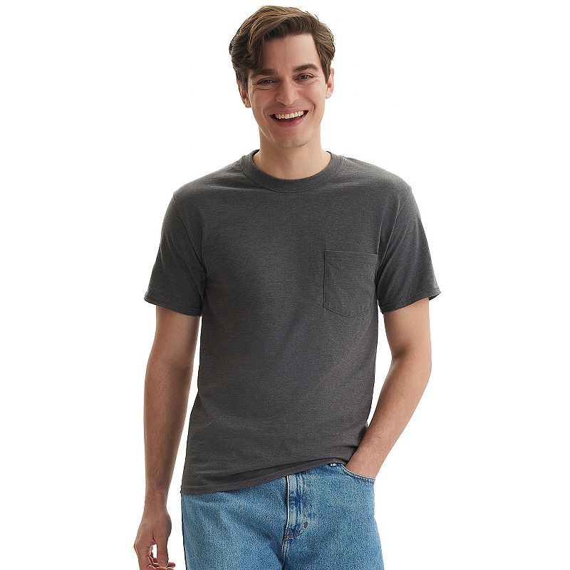 Men's Hanes® Beefy-T 2-Pack Pocket T-Shirt, Size: Small, Grey Heather
