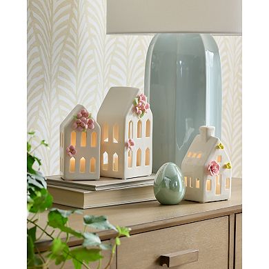 Celebrate Together Easter Small Embossed Floral Pink LED Pillar Candle