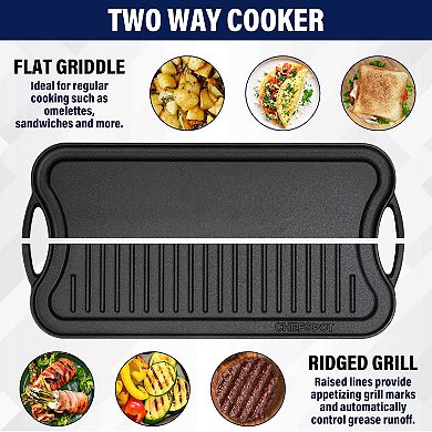 CHEFSPOT Preseasoned Cast Iron Reversible Griddle Plate Pan