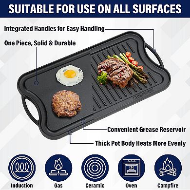 CHEFSPOT Preseasoned Cast Iron Reversible Griddle Plate Pan