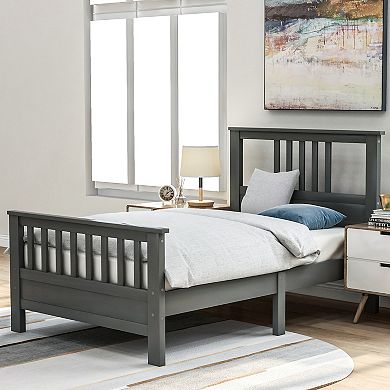 Merax Twin Size Wood Platform Bed with Headboard and Footboard