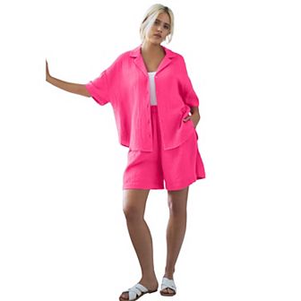 ellos Plus Size Pull-On Elastic Waist Gauze Shorts