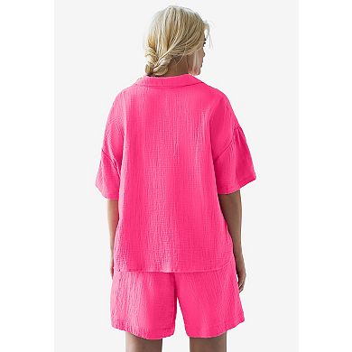 ellos Women's Plus Size Pull-On Elastic Waist Gauze Shorts