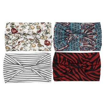 4 pc Bohemia Printed Wide-side Knotted Headwrap For Women