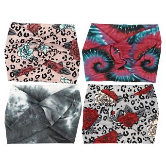 4 pc Fashion Bohemia Widening Knotted Headwrap for Women Purple Red Black Yellow Blue