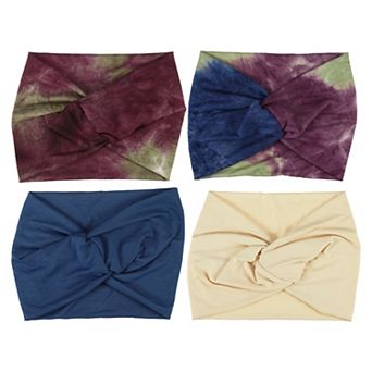 4 pc Fashion Bohemia Widening Knotted Headwrap for Women Purple Red Black Yellow Blue