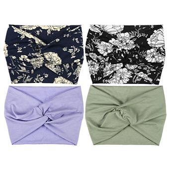 4 pc Fashion Bohemia Widening Knotted Headwrap for Women Purple Red Black Yellow Blue