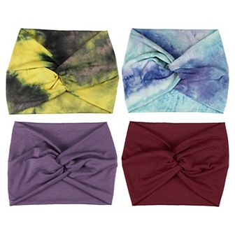 4 pc Fashion Bohemia Widening Knotted Headwrap for Women Black White Red Pink Gray