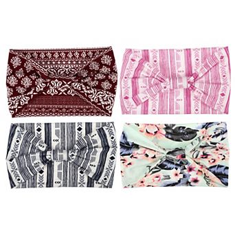 4 pc Bohemia Printed Wide-side Knotted Headwrap For Women