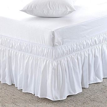 Easywrap White Elastic Ruffled Bed Skirt With 16" Drop - Queen/king (87"l X 93"w X 16"h)