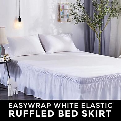 Easywrap White Elastic Ruffled Bed Skirt With 16" Drop - Queen/king (87"l X 93"w X 16"h)