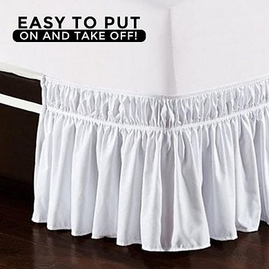 Easywrap White Elastic Ruffled Bed Skirt With 16" Drop - Queen/king (87"l X 93"w X 16"h)