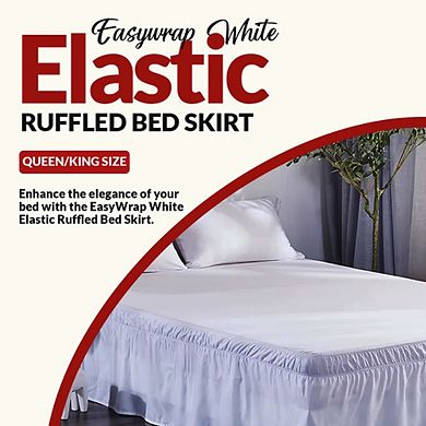 Easywrap White Elastic Ruffled Bed Skirt With 16" Drop - Queen/king (87"l X 93"w X 16"h)