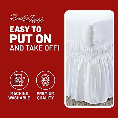 Easywrap White Elastic Ruffled Bed Skirt With 16" Drop - Queen/king (87"l X 93"w X 16"h)