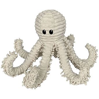 Petlou Durable Natural Nubby Plush Dog Toys With Squeaker And Crinkle Paper - 18" Natural Octopus