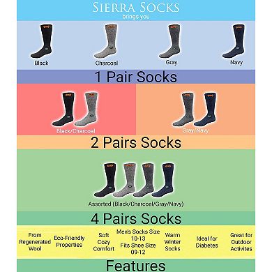 Regenerated Wool Outdoor Hiking Extra Wide Calf Men Socks - 2 Pack Socks