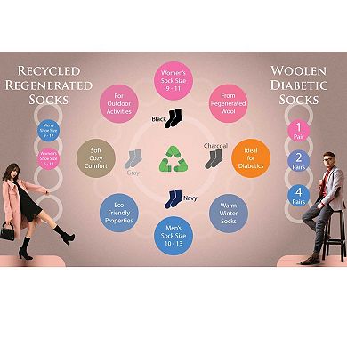 Regenerated Wool Outdoor Hiking Extra Wide Calf Men Socks - 2 Pack Socks