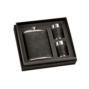 Leatherette Flask & Stainless Steel Shot Glass Set