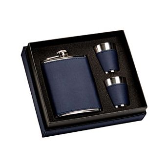 Leatherette Flask & Stainless Steel Shot Glass Set