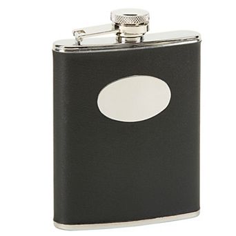 Black Leatherette Flask With Engraving Plate