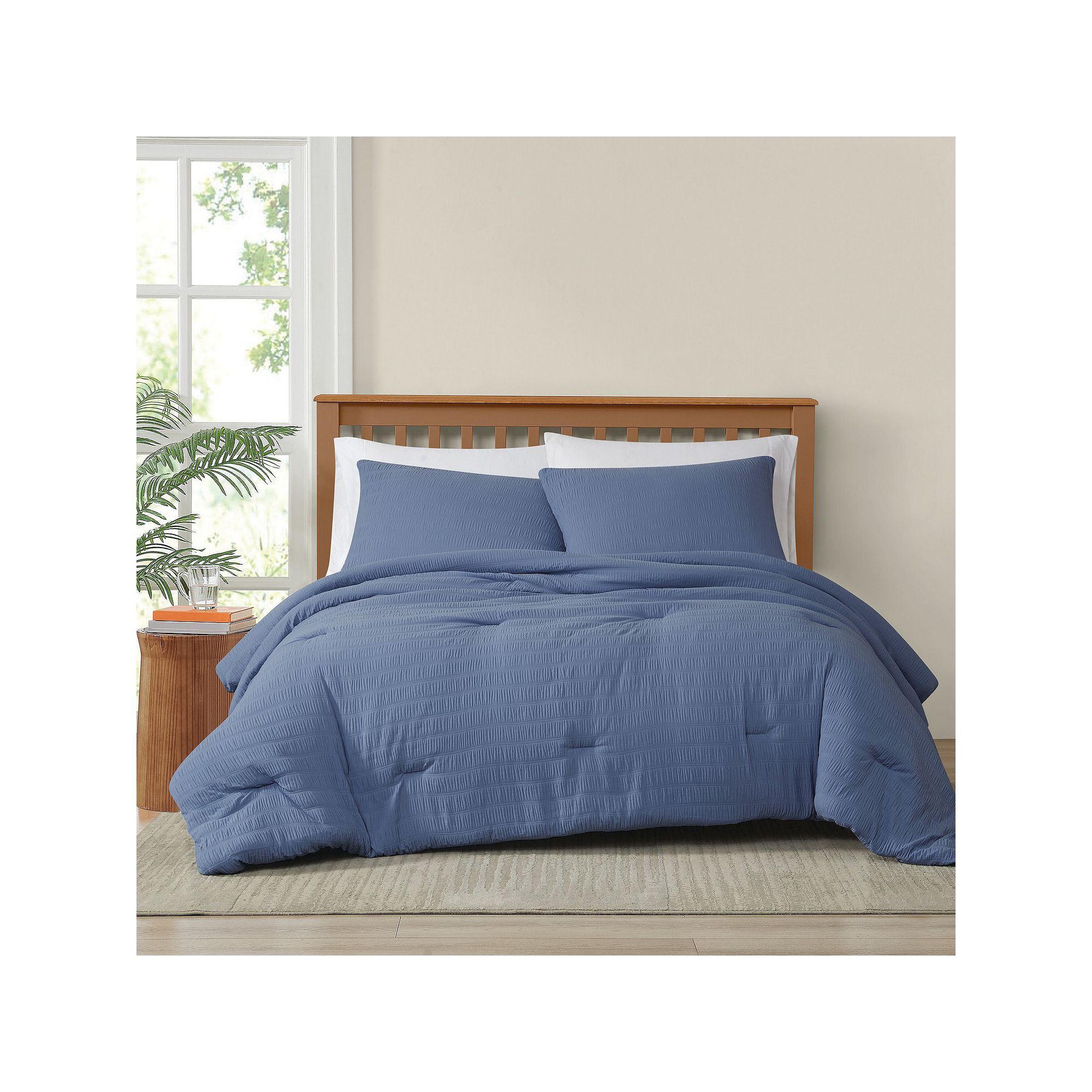 Truly Soft Crinkle Garment Washed Comforter Set, Blue