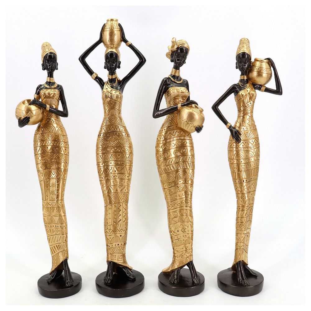 Golden Human Statues 4 Piece Table Decor