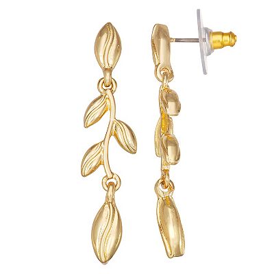 Napier Gold Tone Leaves Linear Earrings