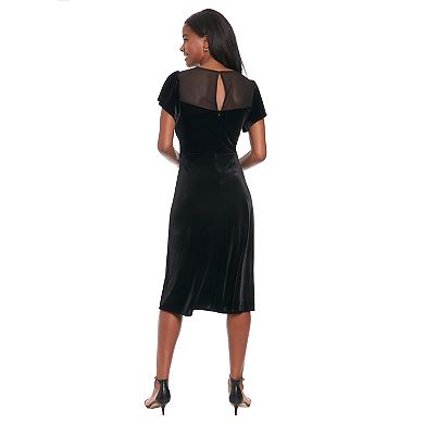 Women's London Times Velvet Illusion Flutter Sleeve Ruched Dress