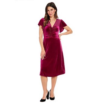 Women's London Times Velvet Illusion Flutter Sleeve Ruched Dress