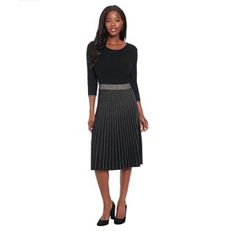 Women's London Times Jewel Neck Pleated Sweater Dress