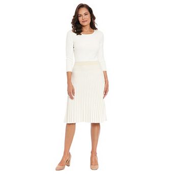 Women's London Times Jewel Neck Pleated Sweater Dress