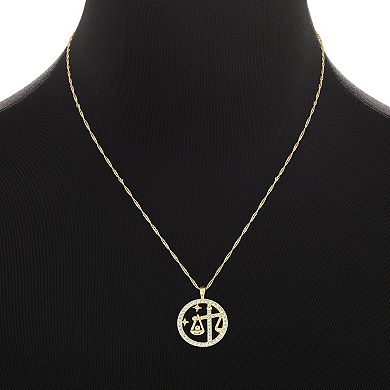 PRIMROSE 18k Gold Plated Cubic Zirconia Zodiac Coin Pendant Necklace