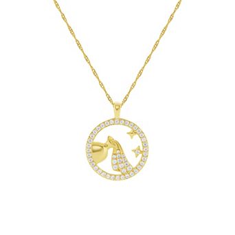 PRIMROSE 18k Gold Plated Cubic Zirconia Zodiac Coin Pendant Necklace