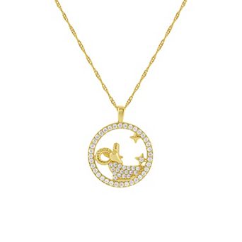 PRIMROSE 18k Gold Plated Cubic Zirconia Zodiac Coin Pendant Necklace