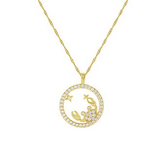 PRIMROSE 18k Gold Plated Cubic Zirconia Zodiac Coin Pendant Necklace