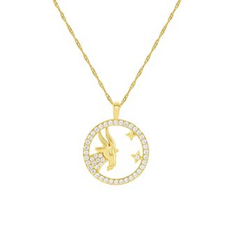 PRIMROSE 18k Gold Plated Cubic Zirconia Zodiac Coin Pendant Necklace