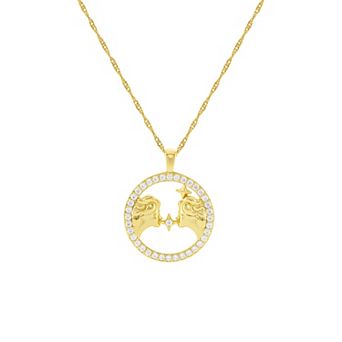 PRIMROSE 18k Gold Plated Cubic Zirconia Zodiac Coin Pendant Necklace