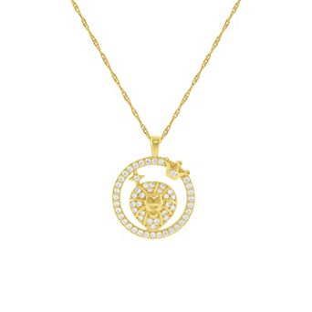 PRIMROSE 18k Gold Plated Cubic Zirconia Zodiac Coin Pendant Necklace