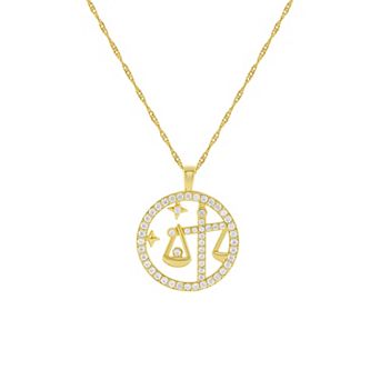 PRIMROSE 18k Gold Plated Cubic Zirconia Zodiac Coin Pendant Necklace