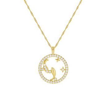 PRIMROSE 18k Gold Plated Cubic Zirconia Zodiac Coin Pendant Necklace