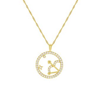 PRIMROSE 18k Gold Plated Cubic Zirconia Zodiac Coin Pendant Necklace